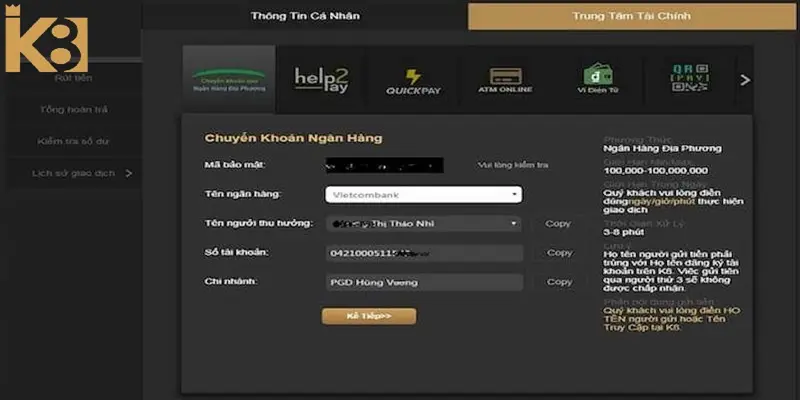 Nhập đầy đủ thông tin theo yêu cầu của nhà cái
